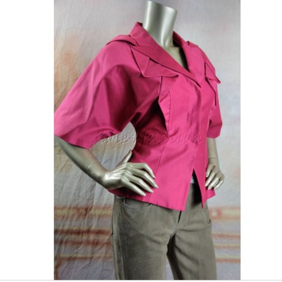 $2990 New ANDREW GN Fuchsia Pink Stylish Origami Peplum Hem Jacket 4 - Picture 2 of 8